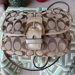 Coach Brown Tan Signature Bag crossbody Early Y2K 2005 2012 Vintage Gold Canvas